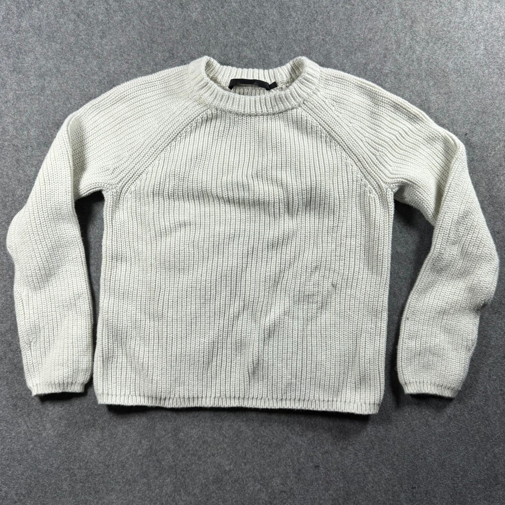 Jenni Kayne Womens Fisherman Sweater Ivory White 100% Cotton Ribbed XS Preppy